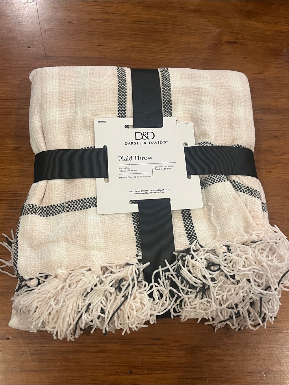 D&D Darsee & David’s Plaid Throw Blanket 50”x60” Polyester cream black new